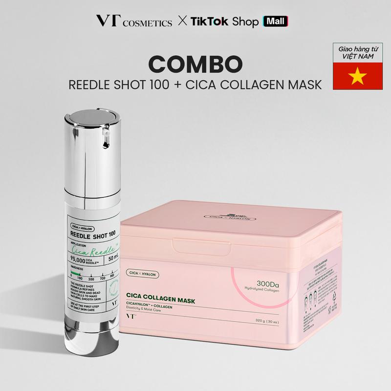   Combo  Tinh chất Vi kim Reedle Shot 100 & hộp mặt nạ dưỡng da CICA COLLAGEN MASK  30 miếng  