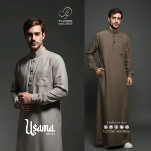 Usama Series Gamis Pria Jubah Usama Lengan Panjang Abu Premium Toyobo Desain Terbaru THOBE EXCLUSIVE Muslim Hitam
