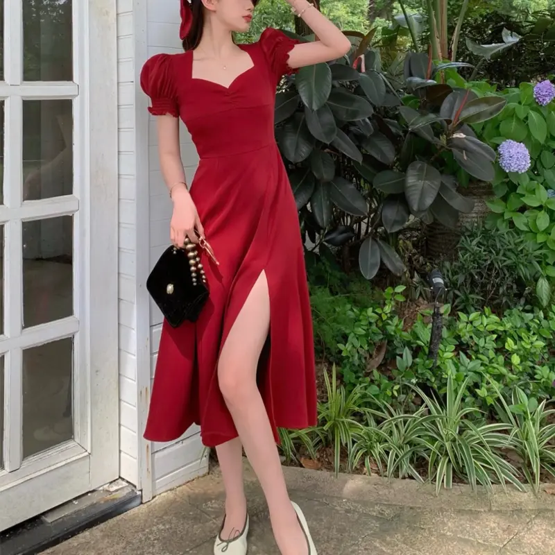 korean style red dress Red Princess Hanbok Wedding Dress Traditional Korean Palace Style B Only (hairpin + bud) / one size fits all