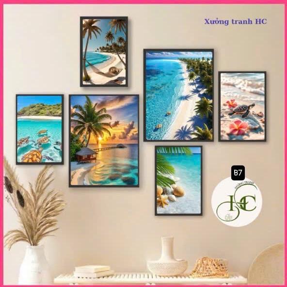  { Vui lòng đọc mô tả} 20  mẫu tranh chủ đề biển phong cảnh bộ 6 tấm  tranh dán tường  tranh decor phòng  tranh decor tường  fomex nhẹ 5mm kèm băng keo Đồng giay  dantuong vn phòng tắm 
