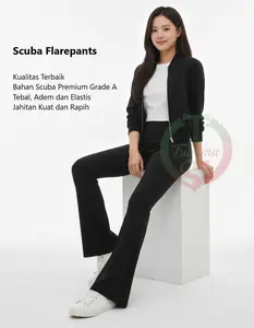 Flarepants Highwaist Celana Panjang Wanita Cutbray Bahan Scuba Premium Casual Melar Elastis Tebal Adem