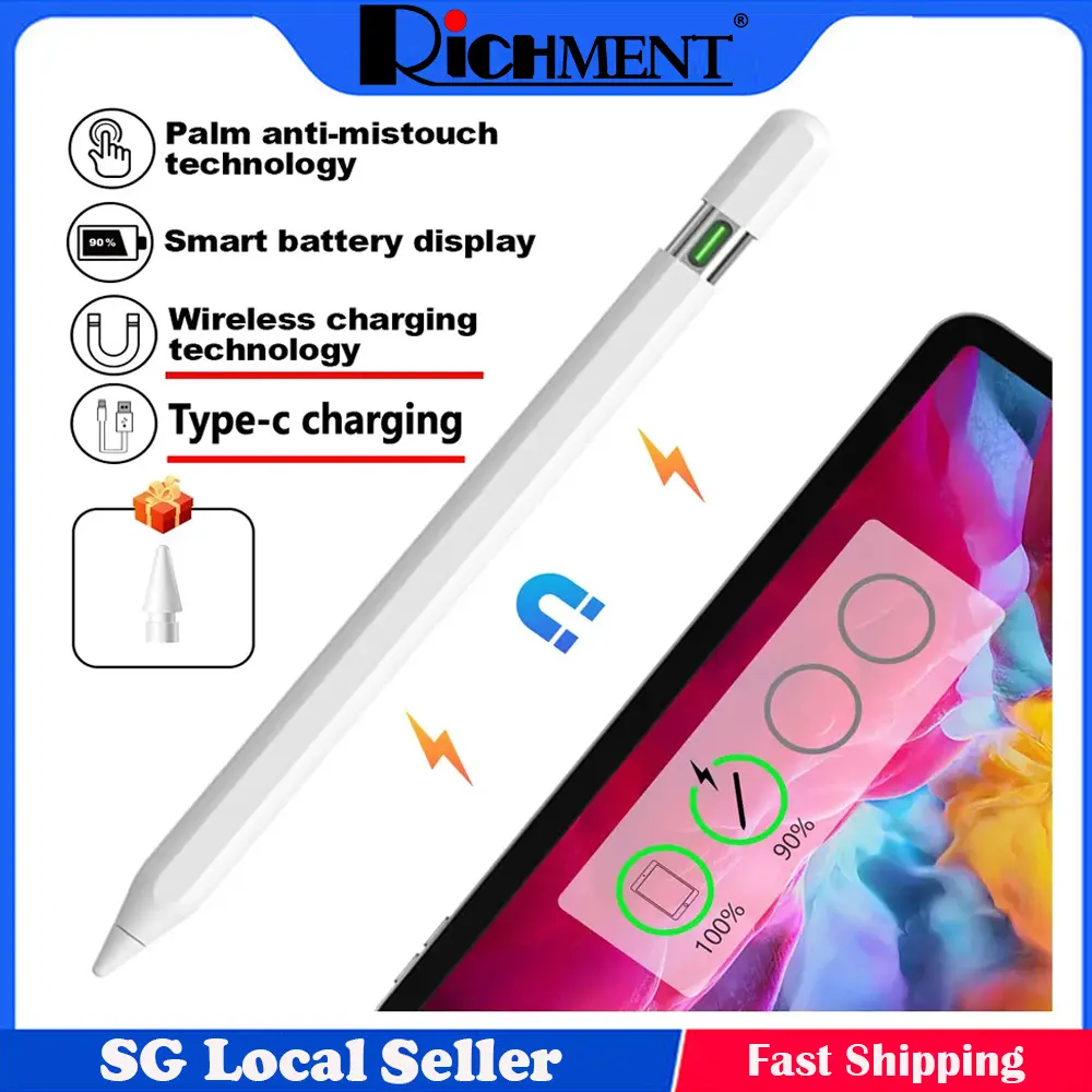 【SG SELLER】RICHMENT Stylus Pen Tablet Pencil with Magnetic Wireless Charging for Smart Phone and Tablets Universal S Pen Touch Pen for iPad pencil