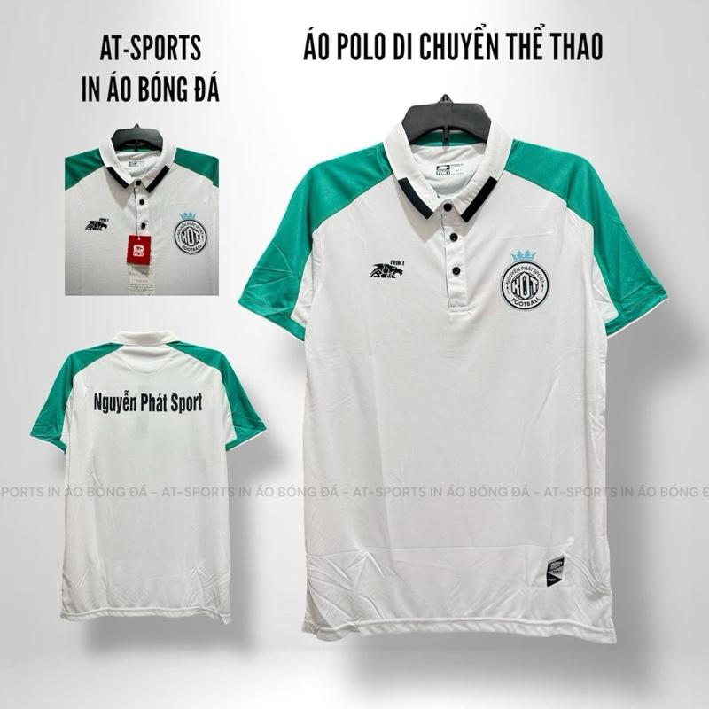 Áo Thun Polo Thể Thao Nam Nữ Cao Cấp – Polo FAMTOM Trắng Viền Xanh Có In Tên Số