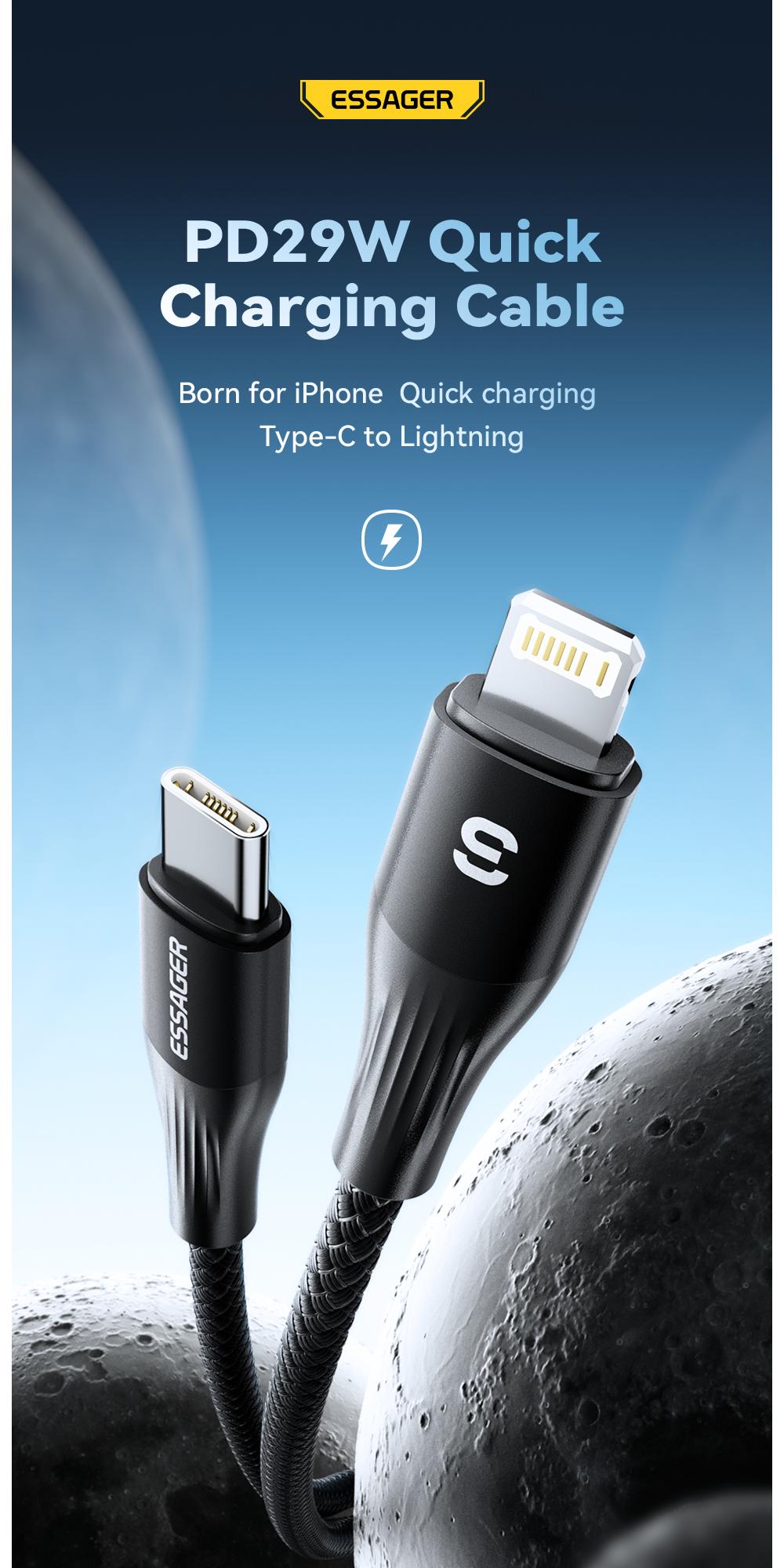 ESSAGER USB C to Lightning Cable For iPhone 14 13 12 11 pro Max XS 29W Fast Charging PD Cable for iPad Macbook charger ESSAGER USB C to Lightning Cable For iPhone 14 13 12 11 pro Max XS 29W Fast Charging PD Cable for iPad Macbook charger