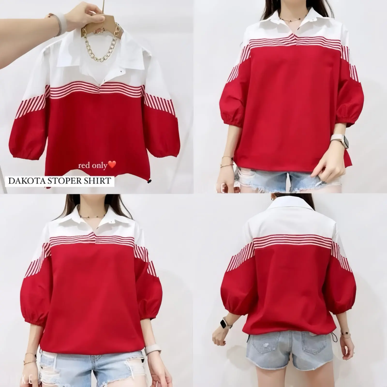 NANDO KEMEJA STRIPED LENGAN 3/4 KARET KANCING KATUN POPLIN PREMIUM VIRAL 101