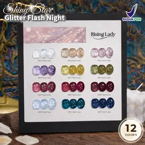 BPOM Rising Lady Kutek Gel UV LED Colorful Gliter Flash Night Shiny Star Gel Nail Polish / Cat Kuku 7.3ml/12ml/15ml Gel Polish Soak Off Gel Polish for Nail Art