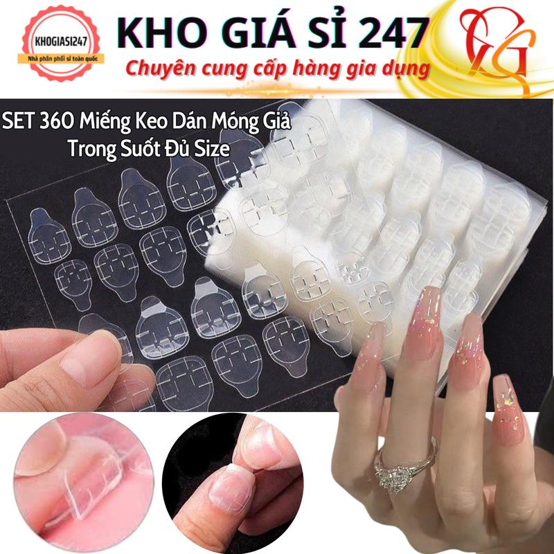 SET 360 Miếng Keo Dán Móng Giả Trong Suốt Đủ Size – Keo Thạch Dán Nailbox 2 Mặt Siêu Dính Chống Nước Dễ Dùng Miếng keo dán móng giả bằng silicon trong suốt móng hello kitty