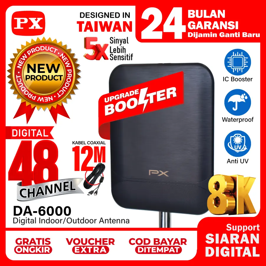 Antena TV Digital Indoor Outdoor DVBT2 Antenna Booster 8K PX DA-6000