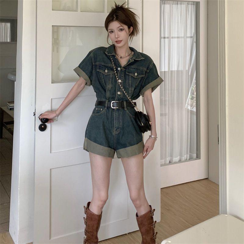 Product Introduction of Quần Jean Jumpsuit Quần, Phong Cách Cổ Điển Dành Cho Nữ, Thiết Kế Đẹp, Định Hình, Quần Ống Rộng, Quần Đùi, Hàng Mới Về 8