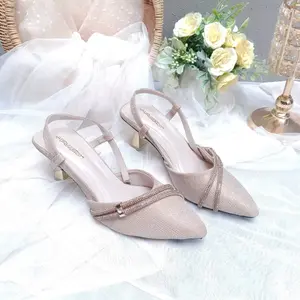 Purple Shoes - Melody Sling Back High Heels Pesta Wanita Hak Lancip 7 cm Silver Gold Salem Hitam Model Sling Back High Heels