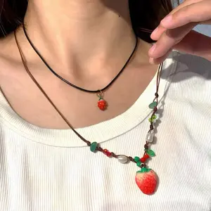 CO️D Kalung stawberry shortcake Handmade 2 layer Wanita Aksesoris