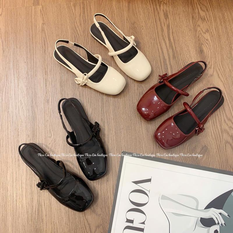 Thảo Em mã SH3VV Giày sục hậu nữ hở gót 2-3p mũi vuông phối nơ tiểu thư da mềm êm chân full box
