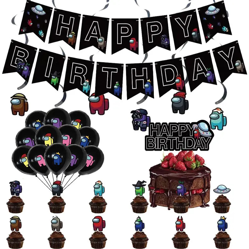 Party Among Us Supplies Decorations Set Cake Topper Latex Birthday Kids Balloon
