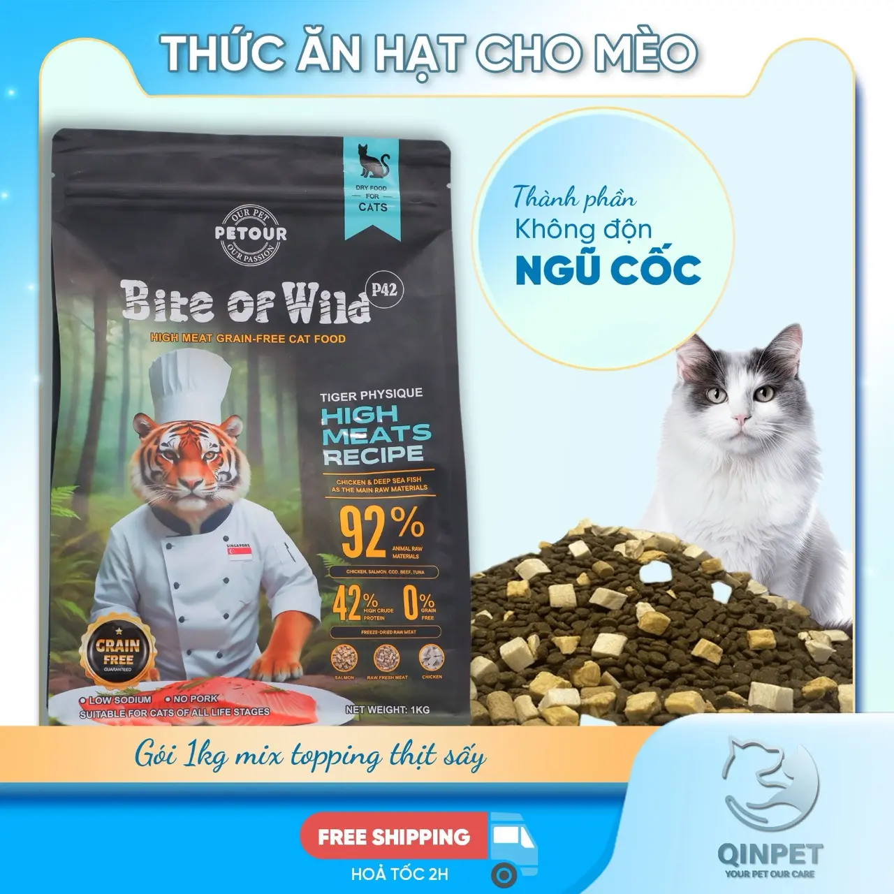 Thức ăn hạt dành cho mèo - Bite of wild 1kg Không độn ngũ cốc