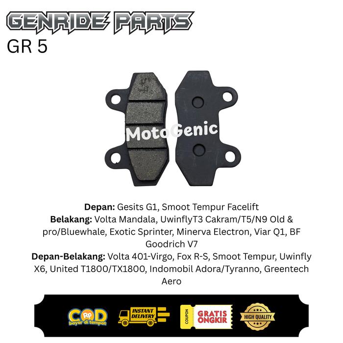 Jual GENRIDE Kampas Rem Cakram/Disc Pad Motor Listrik UWINFLY, EXOTIC ...