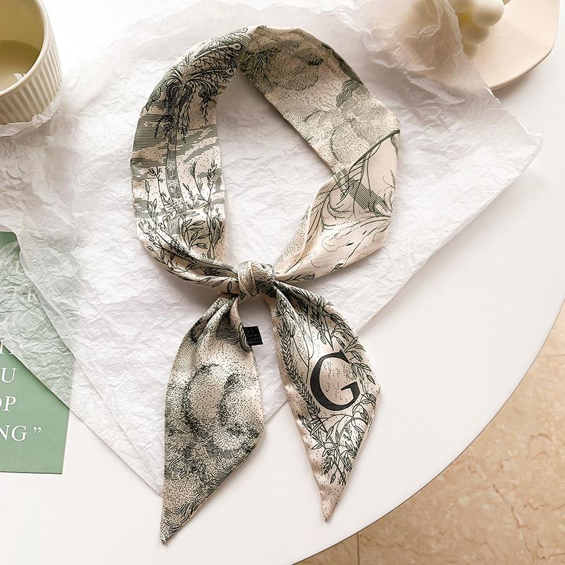 Product Introduction of New Brand Fashion Letter Pattern Women Silk Riband Handle Bags Scarf Small Ribbon Hair Band Headband Scarves & Wraps Hair Ties for girls A-Z 20