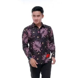 DINIE'STORE-TERBARU-KEMEJA BATIK PEKALONGAN PRIA MURAH MEWAH LENGAN PANJANG MOTIF PETIR UNGU Lilac Nyaman Semi