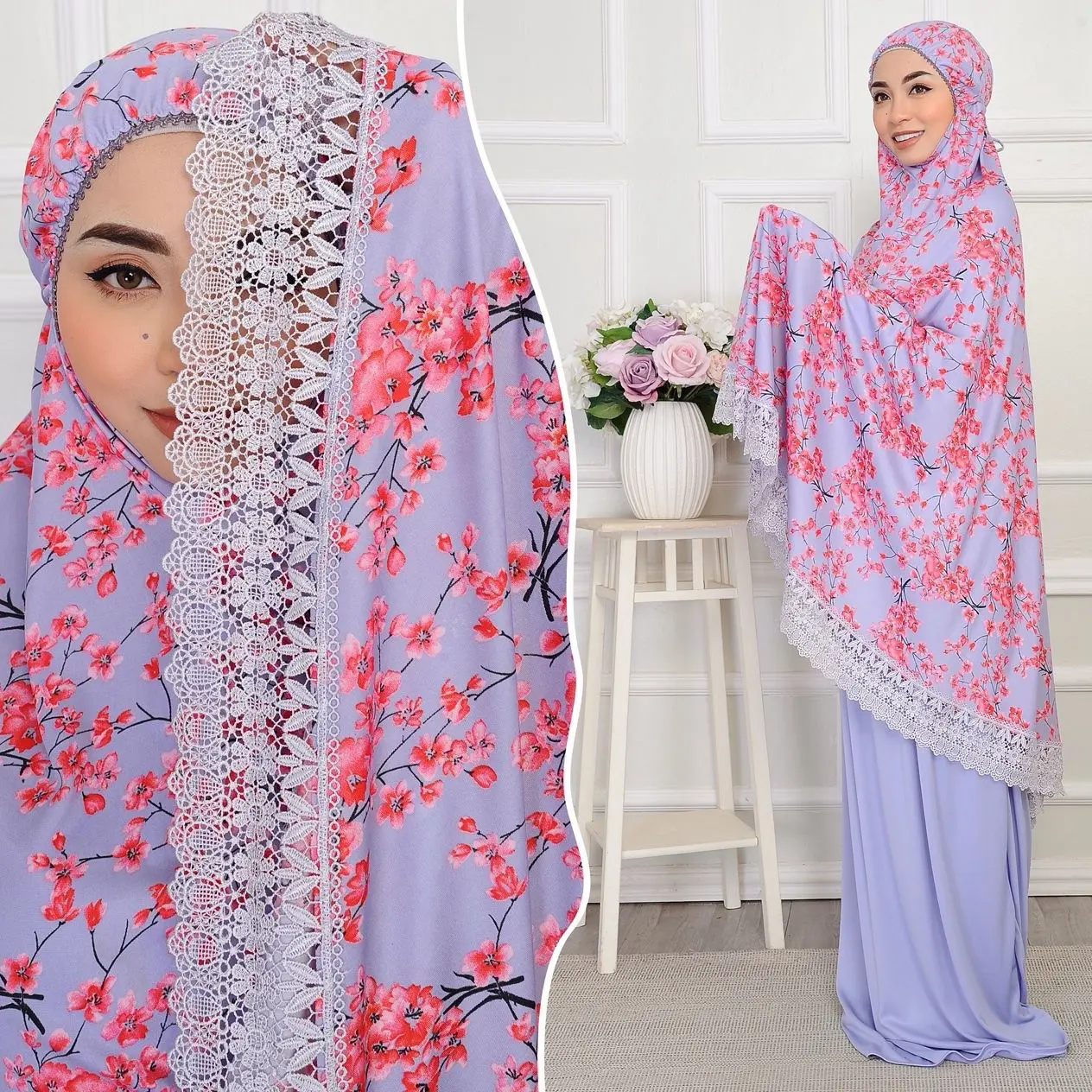 Telekung lace printed / Telekung printed lace