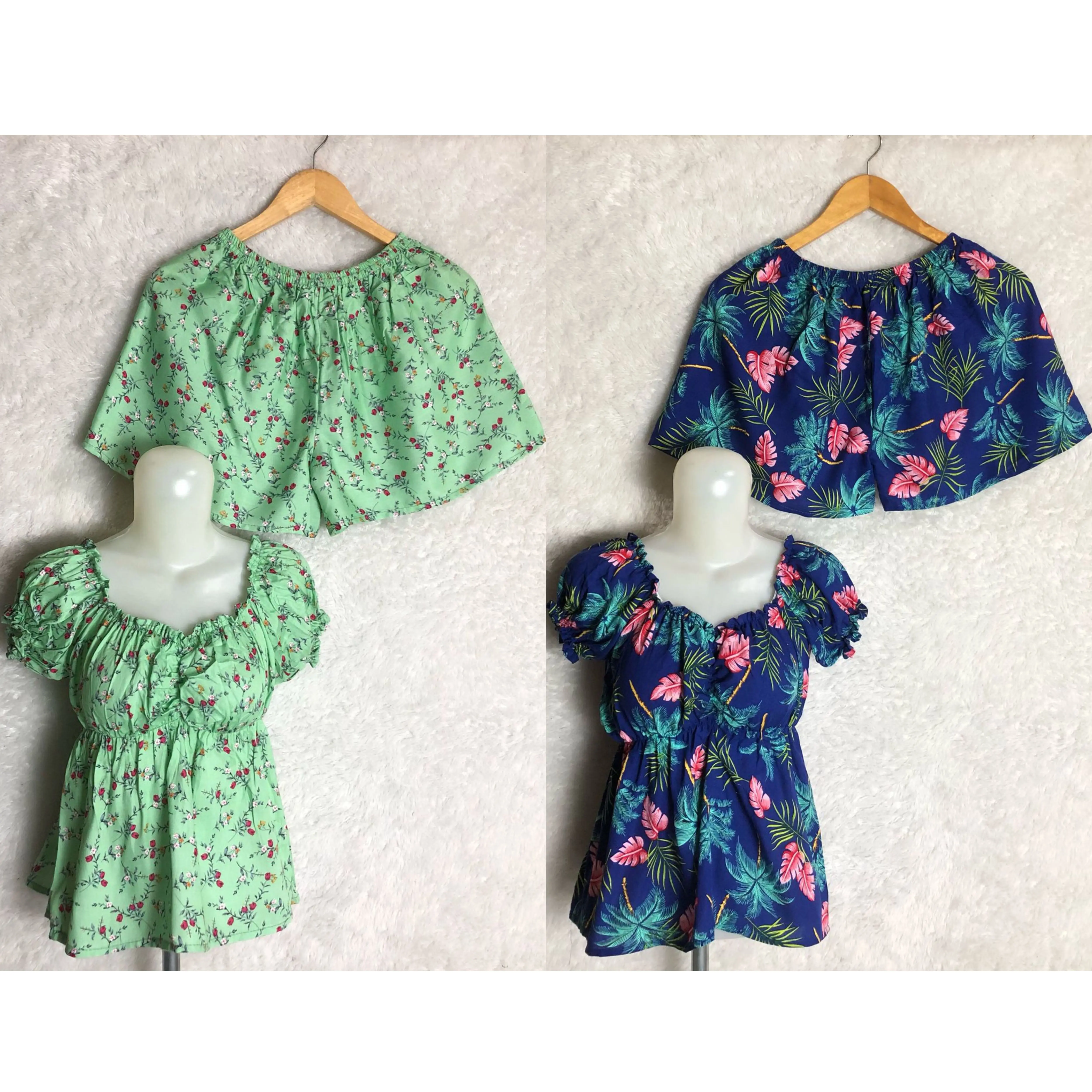 Setelan Casandra & Celana Pendek Wanita Motif Bunga Baju Dewasa