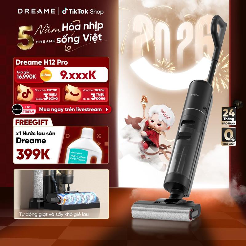   TẶNG NLS 1L  Máy Lau Sàn Máy Hút Bụi Tự  Làm Sạch Thông Minh Dreame H12 Pro - Hàng chính hãng - Phiên bản quốc tế 