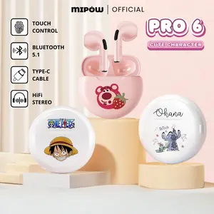 MIPOW TWS Pro 6 Headset Bluetooth Gaming Earphone Wireless Headphone Nirkabel Earbud Touch Control Bass HiFi Stereo For iPhone Android Ponsel