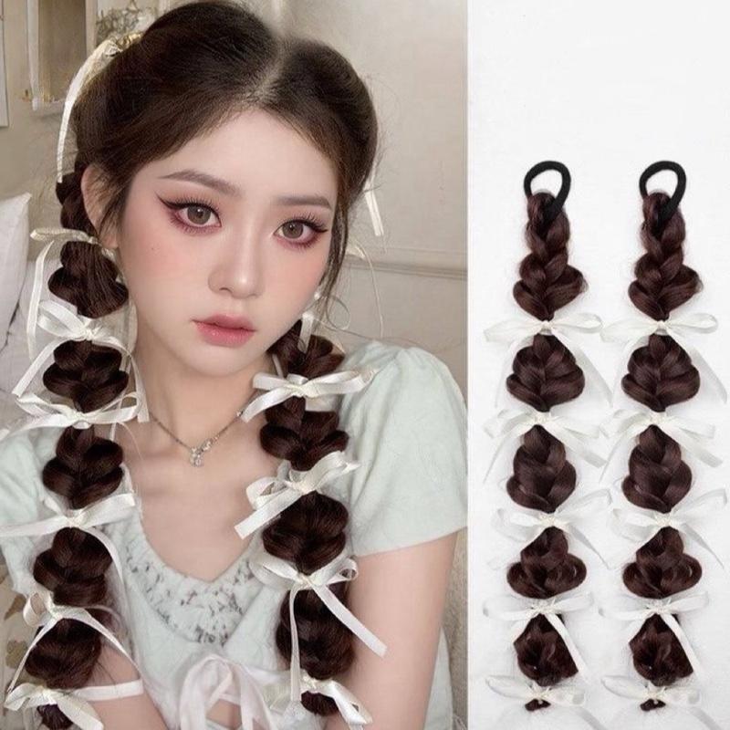 Cột dây bính tròn dài 45-50cm có nơ & không nơ dây bính tóc giả dễ xài dạng cột chun