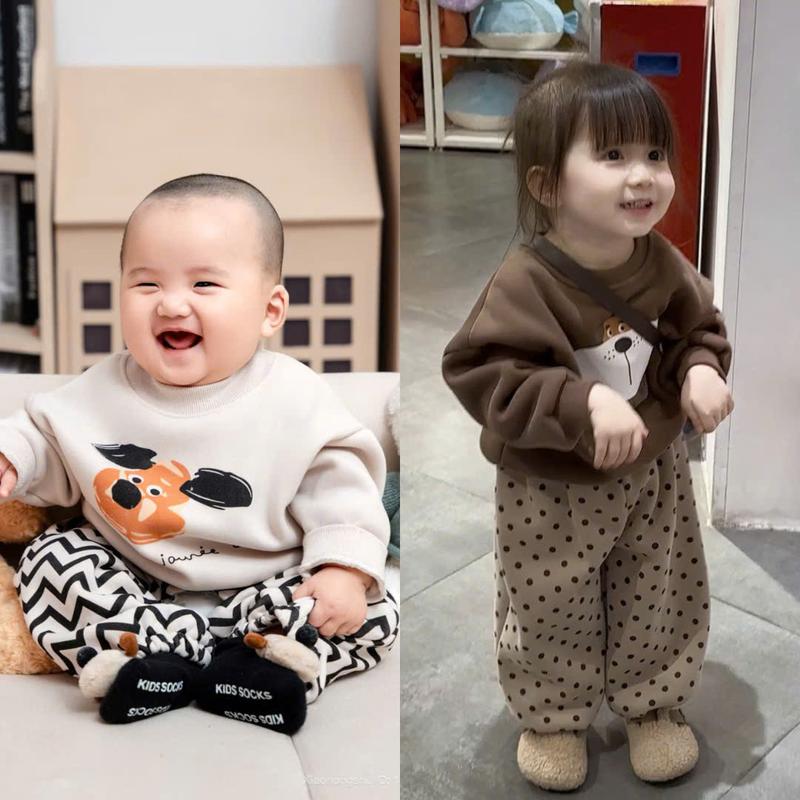  Bộ Nỉ Bé Trai Bé Gái Phong Cách Hàn Quốc Họa Tiết My Dog Dễ Thương Size 8-20kg 