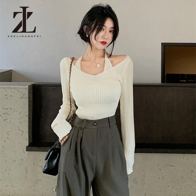  Áo Sweater Tay Dài Cổ Yếm Ôm Dáng Quyến Rũ Thời Trang Hàn Quốc Cho Nữ 