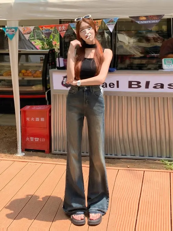 Celana Jeans Wanita Highwaist Cutbray Jumbo Baggy Pants  Biru - Panjang wide leg jeans high  waist loose jeans  cutbray flare jeans gombrong retro denim outfit 2025 cut bray 001 3