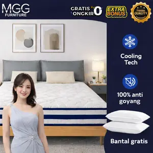 MGG Kasur IcemInt empuk tebal 26cm Springbed single lantai anti lembab Cooling Tech 100% anti goyang Free bantal Furniture Dipan kasur orthopedic kasur aven co aqua marin