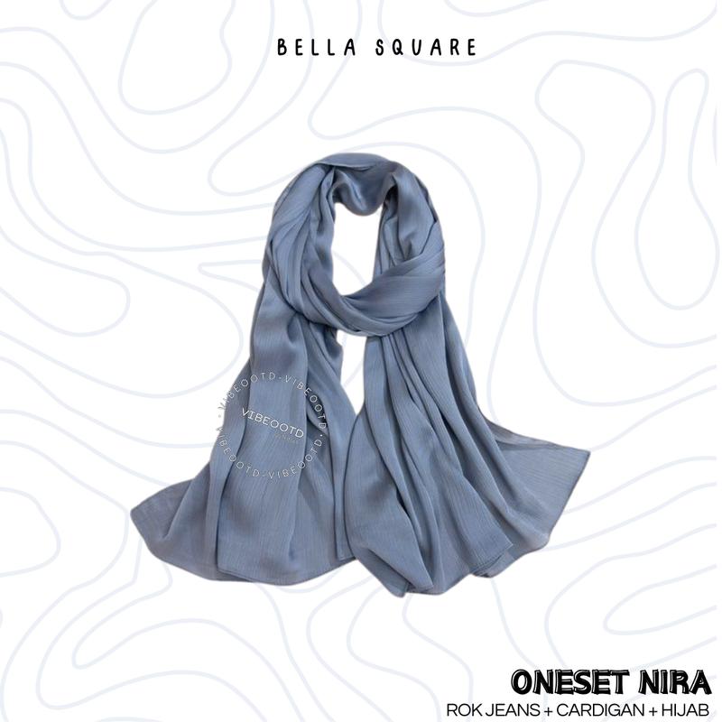 Nira Outfit Set Wanita Hijab ( Bawahan Rok Jeans + Atasan Outer Cardigan + Inner Korean + Bella Square / pashmina ceruty ) Ootd Simple Hijab Kekinian - Oneset Kece Setelan Keren Muslim Panjang one Cantik remaja Oversize Casual Nyaman Santai cewek 6
