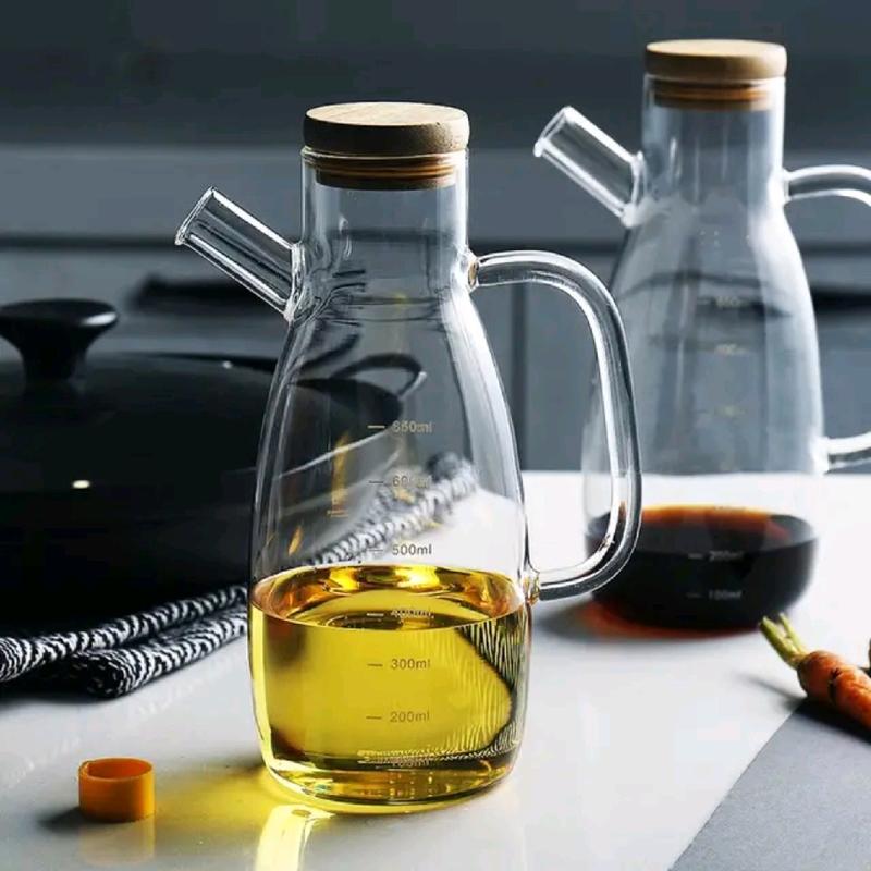Botol Minyak Goreng Borosilicate Glass Wadah Kaca Oil Pot Leak Proof Tutup Kayu 700 ML 3