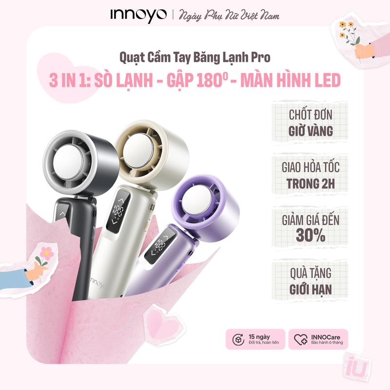 [KOC/KOL] Quạt INNOYO cầm tay băng lạnh Pro, 3 trong 1, kèm dây đeo cổ, đế để điện thoại, màn hình led hiển thị I Bảo hành 6 tháng