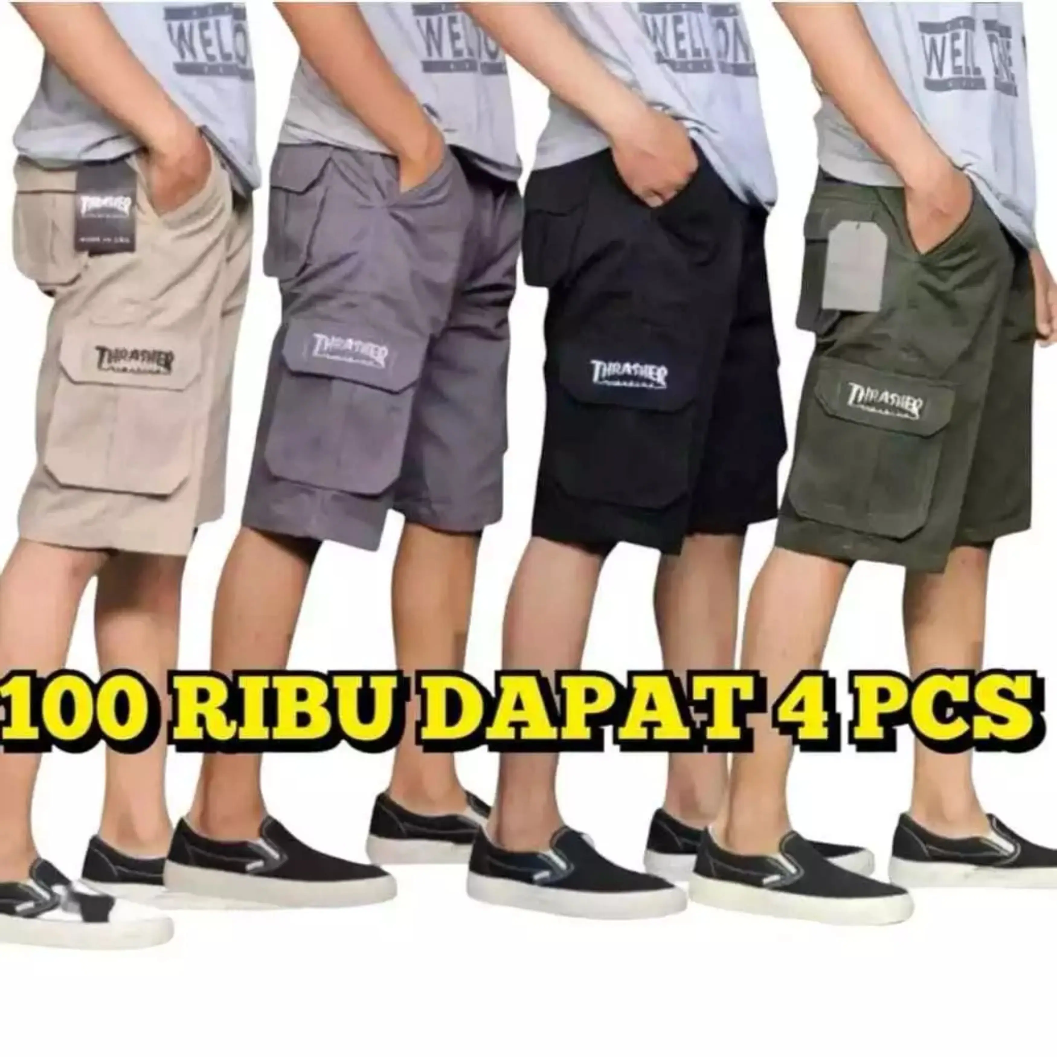 Paket hemat (100 dapat 4 Celana Distro Shorts ) Cargo  Chino Surfing  Katun Casual Pendek Cowok Dewasa Gaya  Santai Outdoor Pria dengan Kenyamanan Kain Drill Tebal Adem Elastis Karet