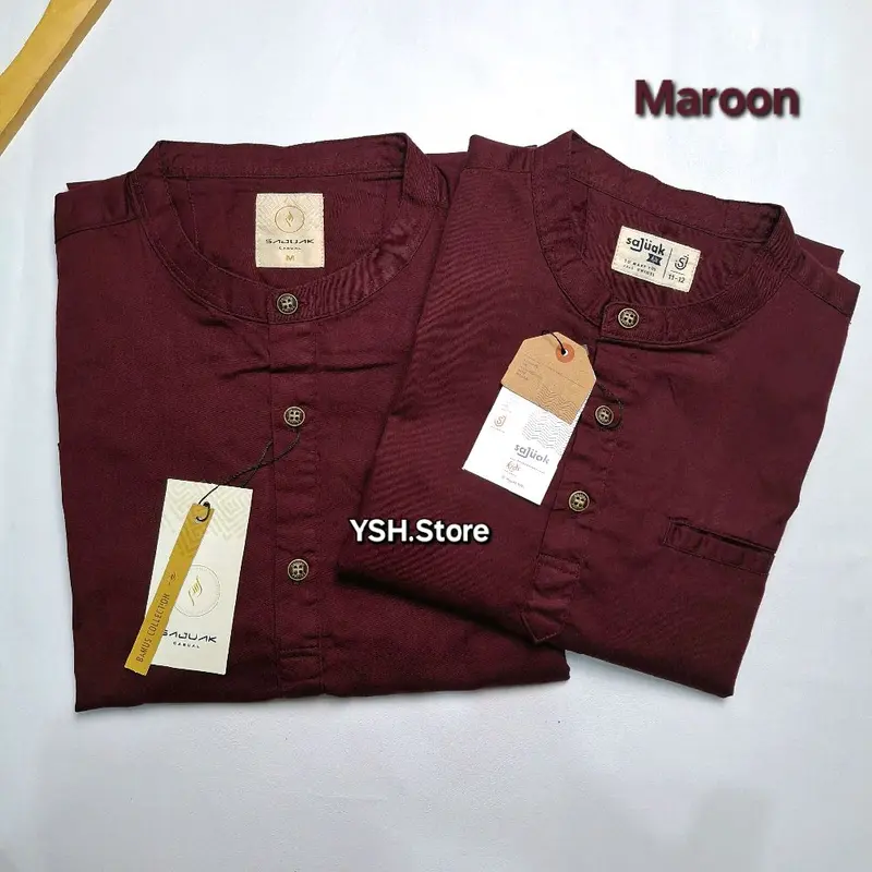 Merah MAROON Baju Koko Kemko Couple Ayah Dan Anak Lengan Panjang dan Pendek Full Kancing dan Kancing 1/2 Katun Twill Terbaru Sajuak Original Dewasa Formal 8