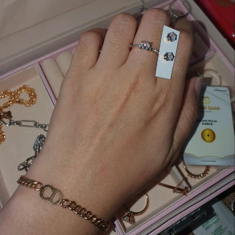 (BISA COD) D10 GELANG DC+ CINCIN+ANTING TUSUK SET ROSE GOLD TITANIUM  PREMIUM FREE LM + BOX ELEGAN ANTI LUNTUR 2