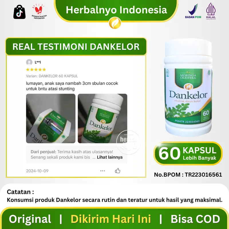 Dankelor Suplemen Peninggi Badan Tinggi Kalsium Vitamin Pertumbuhan Anak Remaja Isi 60 Kapsul Halal BPOM Ekstrak Daun Kelor Moringa Oleifera 3