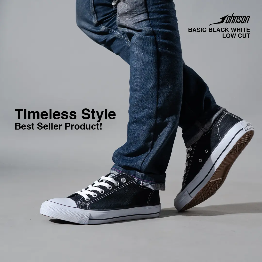 Sepatu Basic LC Black White Casual Canvas Hitam Putih Karet Shoes Pria Wanita Sekolah Kuliah