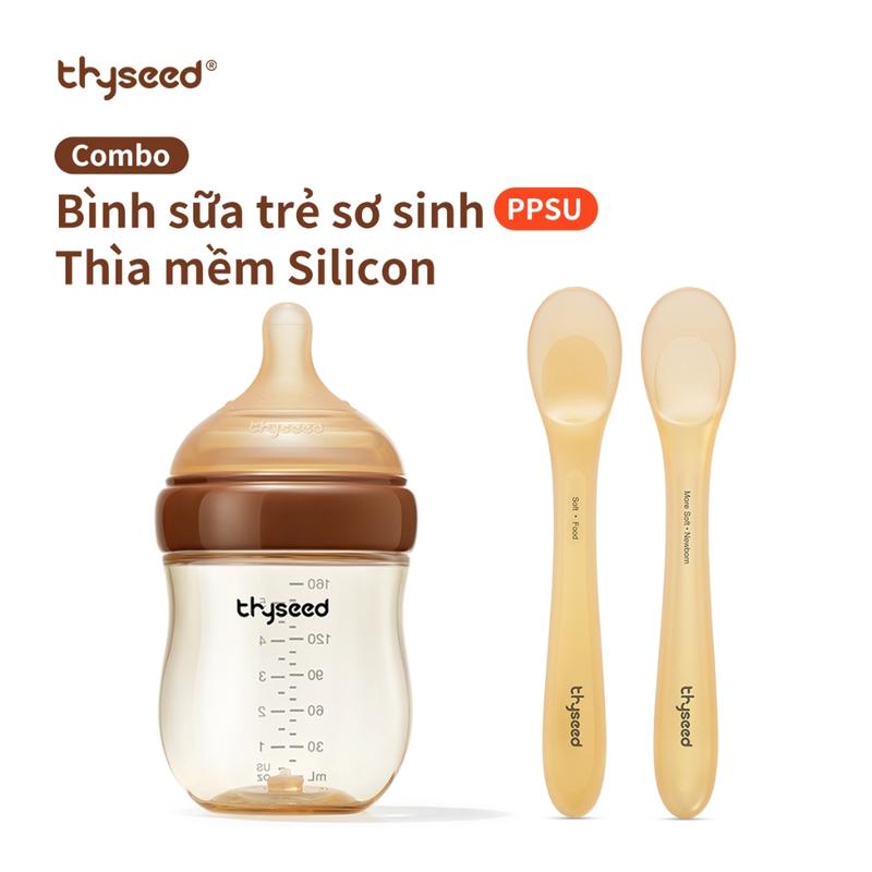 Kính chất tốt [Combo] Thìa mềm Silicon Thyseed + Bình sữa PPSU cho trẻ sơ sinh 160ml/240ml