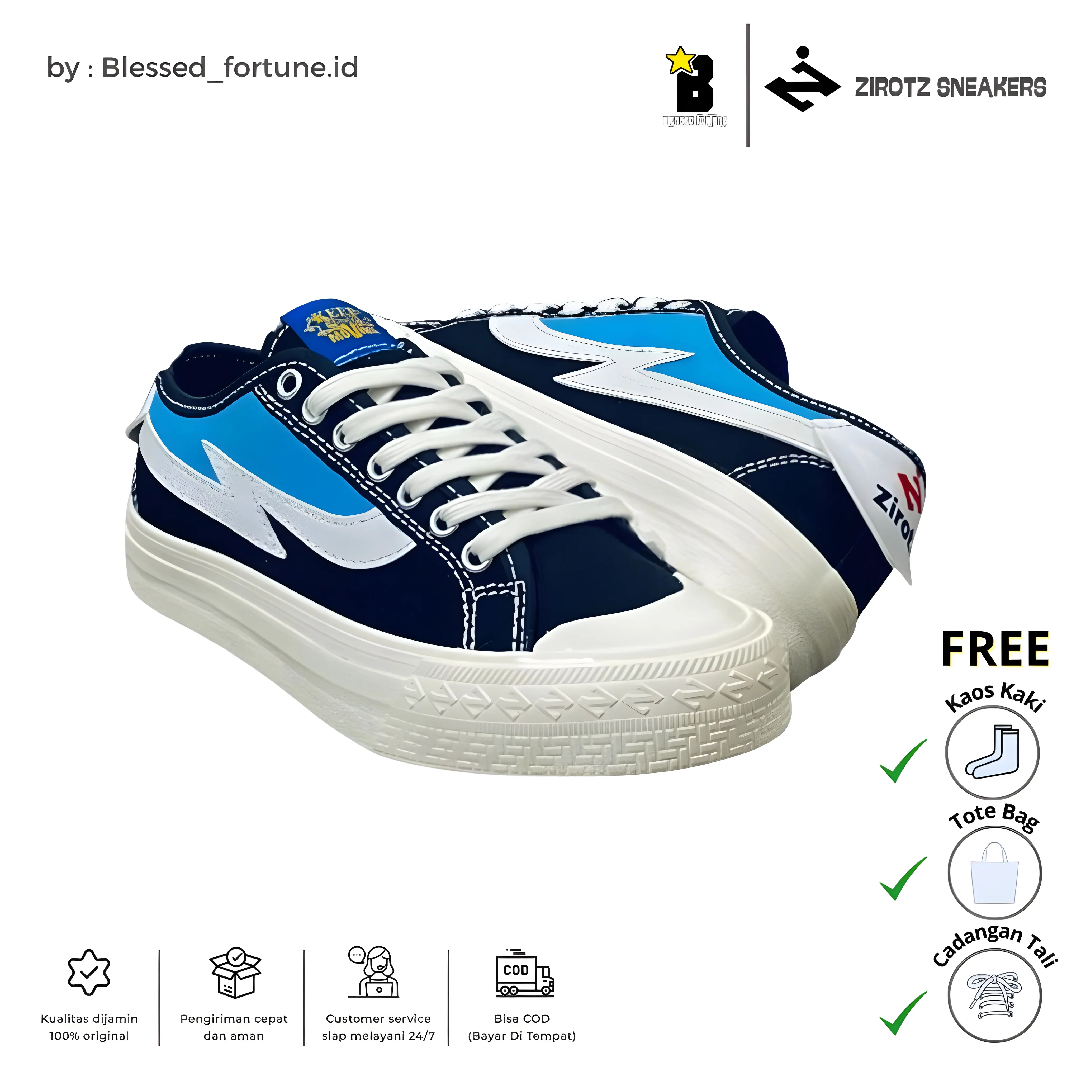 Zirotz - Blue Nepal | 36-44 | Sepatu Pria Wanita | Sneaker | Vulcanized Original by Antasena.id Snekers Casual Shoes