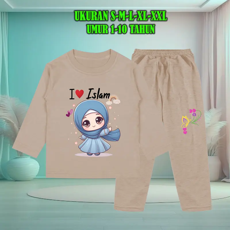 Setelan Baju Anak Tidur Gambar Anak Soleh Muslim Lengan Panjang dengan Sablon Berkualitas - Baju Anak Fashion Celana 0