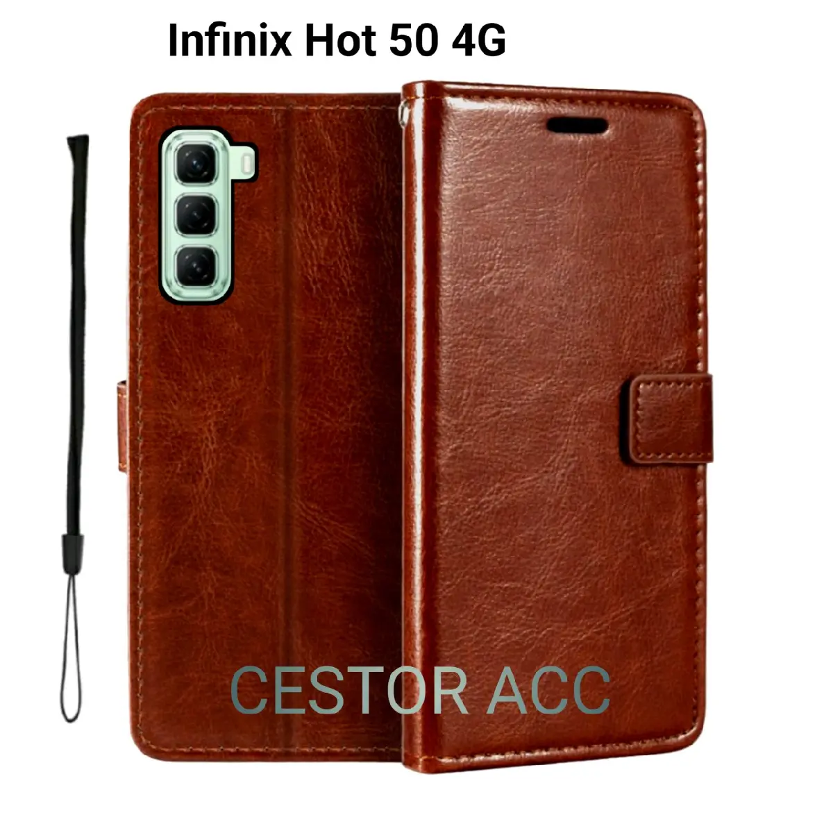 Case Untuk Infinix Hot 50 4G Flip Leather Case Cover  Premium -Flip Wallet Case Kulit Untuk Infinix Hot 50 4G- Casing Ponsel Protection Hitam Merah Biru