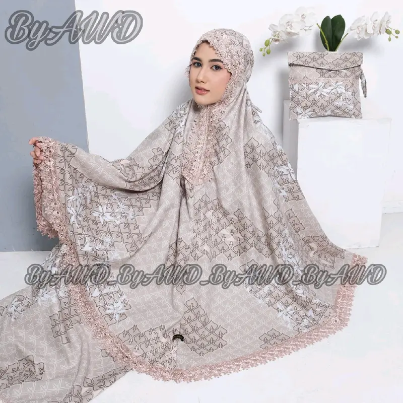 mukena dewasa 2in1 azhara printing _ viral _ mewah _printing _ kekinian _ mukena hantaran _ mukena lembut mukenamurah cantik daily ziper hitam Atasan Bawahan Motif Renda Muslim 7