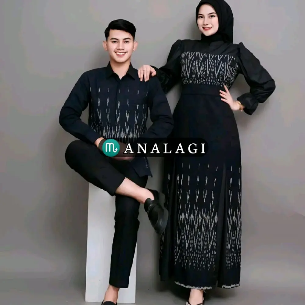 Set Baju Couple Lebaran Kinanti Hitam Baju Pasangan Dewasa Muslim