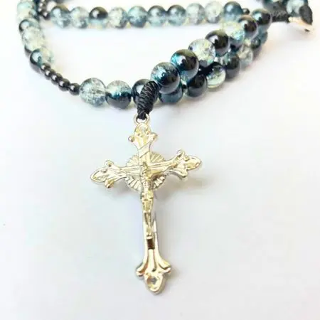 Kalung Rosario Batu Pecah Bapa Kami 77 - Hitam, 8mm - Manik Batu Eksklusif 4