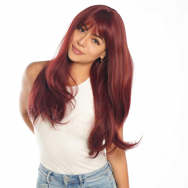 JBEXTENSION【UK】22 Inches Dark Red Curly Wig With Bangs MIRANDA 4