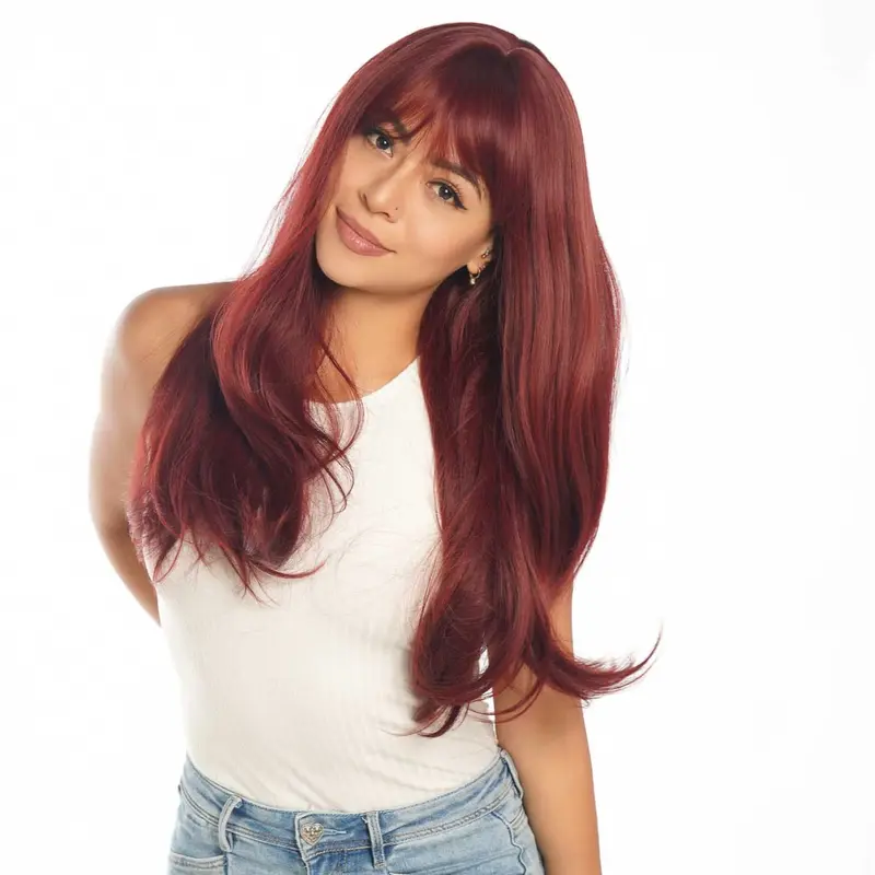 JBEXTENSION【UK】22 Inches Dark Red Curly Wig With Bangs MIRANDA 4