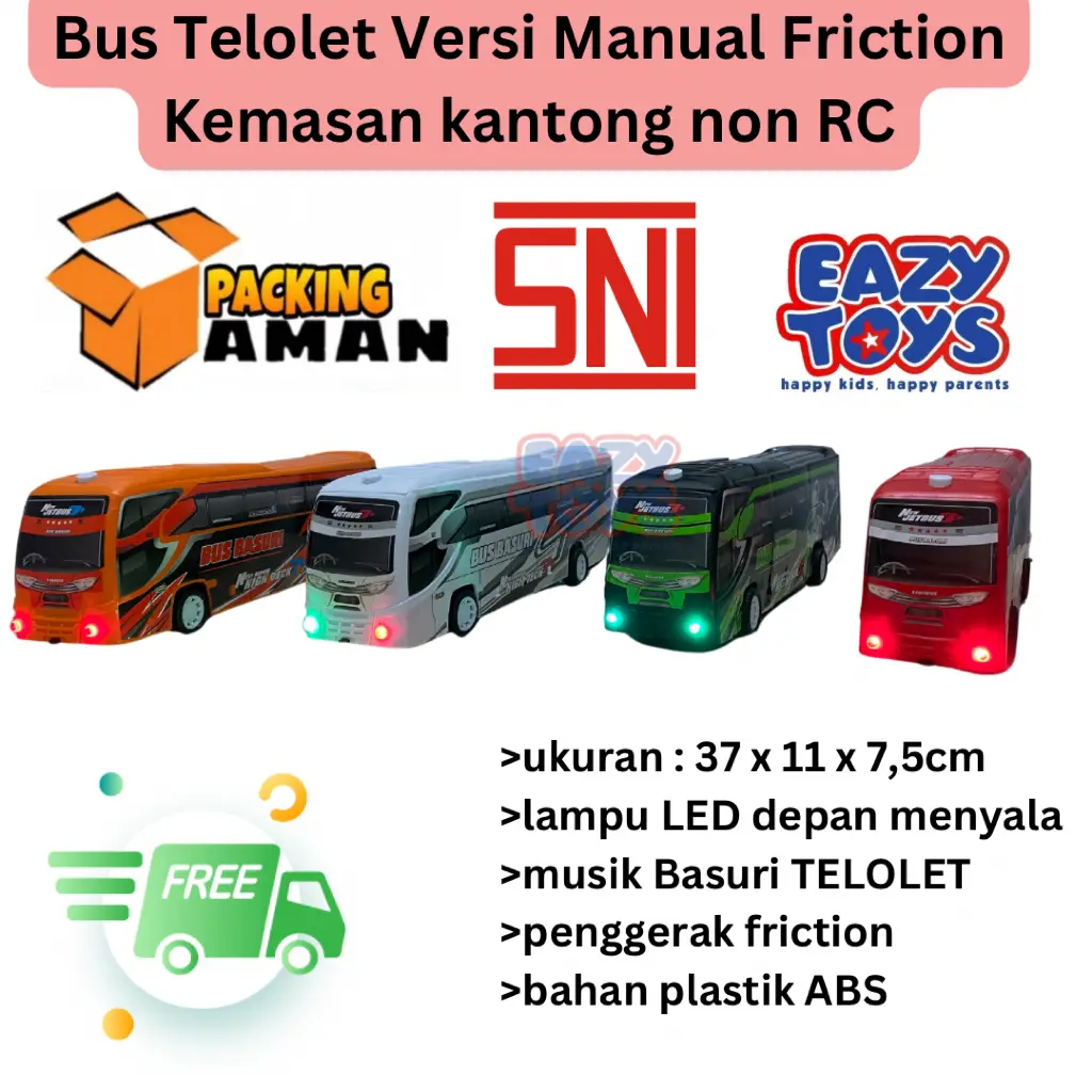 Mainan Mobil Bus Telolet Basuri Friction Fungsi Lampu dan Suara