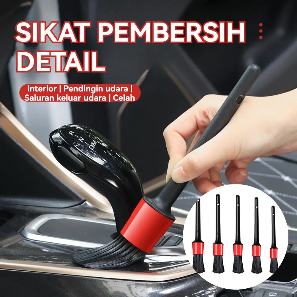 Paket 5 Sikat Cuci Mobil Khusus Membersihkan Celah & Ventilasi Interior, Alat Perawatan Essensial untuk Kepemimpinan Fyur