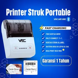 PRINTER THERMALBLUETOOTH VSC MP-58C 58mm SUPPORT MOKA GOBIZ - NEW TYPE C PORT - PRINTER ALAMAT RPP02 - PUTIH Charger Label Portable Roll Struk alat  buat